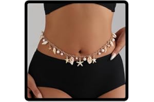 Danshinbow Chaine de corps, plage, coquillage, étoile de mer, chaîne de taille dorée, pour l’été, bijoux réglables, accessoires pour femmes