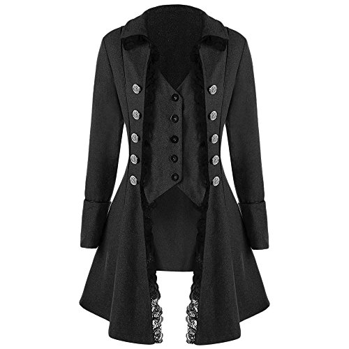 Rosegal Womens Vintage Lace Trim Button Up Tailcoat Steampunk
