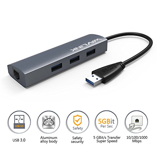 WAVLINK Aluminium 3-Port USB3.0 Hub mit Gigabit Ethernet-Anschluss für Macbook, Ultrabook, ChromeBook Pixel (Silber)