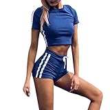 🚲 🍒Sexy Damen Langarm Crop Top und Jogging Hosen 2 Stück Outfits Trainingsanzüge Sportbekleidung Set Dünnes Hosen + Top Sport Sets Damen Spaghetti Strap Crop Top Hose Zweiteiler Shorts und Top Sets 2 teileig Jumpsuit kurz Sommer Strand Elegant Druck Party Top Short locker V Ausschnitt Reizvolle Hosen Rückfrei Jumpsuit Ärmellos Crop Top Kurz Sommer Strand Elegant Short