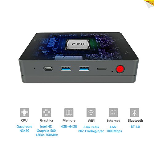 Beelink S1 Windows 10 Multi Media Desktop Full 4K HD H.265 Mini PC - (Intel Apollo Lake Celeron N3450 4G/64G, 1000M Ethernet,2.4G/5.8G 802ac Wifi,Type-C) Detachable 2.5 Inches SATA HDD/SSD