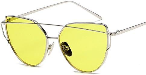 Women's Fashion Sunglasses Mirror Polarized Cateye Vintage Sunglasses Goggles UV400 (Silver/Yellow)