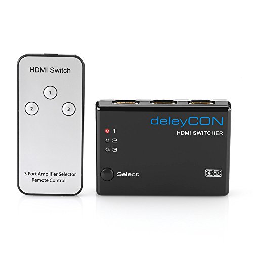 deleyCON HDMI Switch Verteiler 3 Port Automatisch – 3D Ready bis 1080p – inkl. Fernbedienung – [3x IN / 1x OUT] - 4