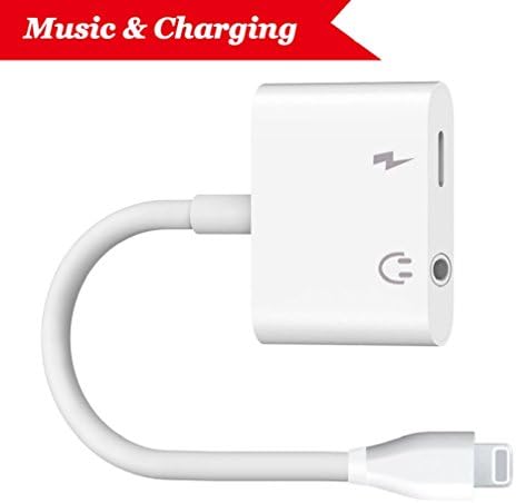 Lightning Jack adapter to 3.5mm Adapter 2 In 1 Adaptor for iPhone X/8/8 Plus 7/7 Plus iPod iPad Music and charging at the time Connector AUX Converter Earphone Adaptor Accessories Headphone Cable Splitter Accessories Metal Audio Jack Headphone Cable Earbud Adapter Support iOS 10.3 or11 Later