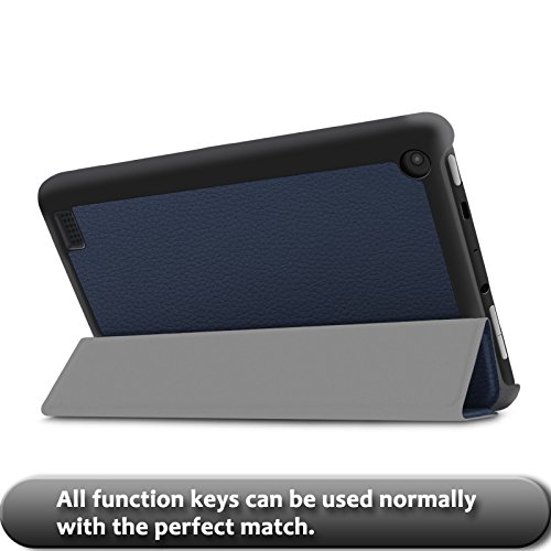 Amazon Fire 7-Hülle (7-Zoll-Tablet, 7. Generation – 2017) – Infiland Ultra Dünn Tri-Fold Muschel PU Leder Ultra Schlank Superleicht Ständer Shell Cover Schutzhülle Etui Tasche für Das neue Fire 7 (2017), 17,7 cm (7 Zoll) Display Tablet(Dunkleblau) - 7