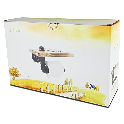 Toilettenpapierhalter, Earthbay Klassisch WC-Ersatzpapierrollenhalter Gebildet vom Industriellen Eiserne Rohr & Hölzernes Regal - 7