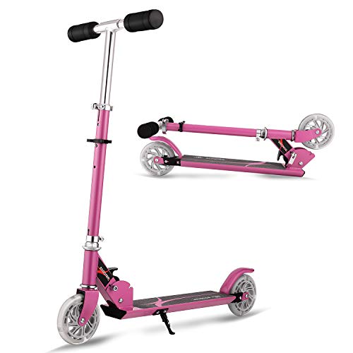 AMDirect Patineta Plegable con Manillar Ajustable en Altura Patín Scooter con 2 Ruedas Led, Rosa