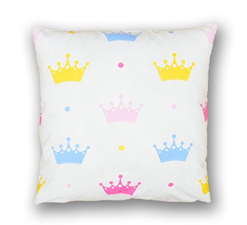 Amilian® Handcrafted Decorative Art-Deco Crown Print Multi-Coloured/White 100% Cotton Premium Quality Durable Throw Cushion Cover Pillowcase Only 80 cm x 80 cm
