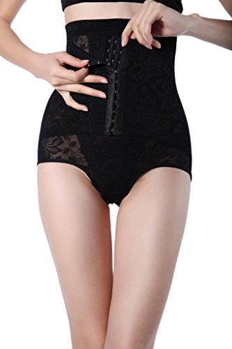Bigood Women Lace Floral Boyshort High Waist Underpant Black XXXL Waist 83-90 cm