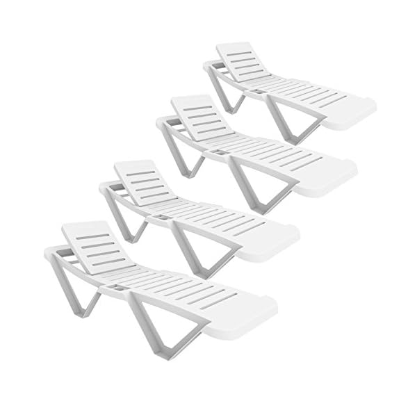 Resol Master Polypropylene Plastic White Sun Lounger (Pack of 4) - UV Resistant, stylish and durable furniture for your garden