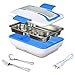 Produktbild Rechaud Servierwagen Elektro Lunch Box Lunchbox Thermo Notebook Dichtmasse Edelstahl Trio mit 3 Fächern Bento für Camping Haus Büro HB01 blau