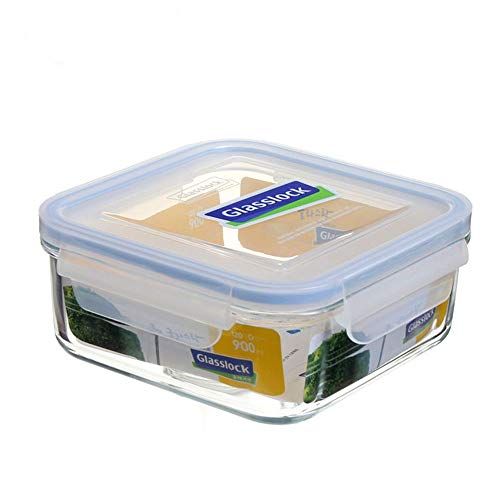 Preisvergleich Produktbild Glasslock Frischhaltebehälter quadratisch (Fassungsvermögen / Höhe / Breite / Länge / Höhe mit Deckel: 900 ml / 7cm / 14 cm / 14 cm / 6 cm)