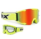 TWO-X Bomb Crossbrille Neon gelb Glas verspiegelt iridium MX Brille Motocross Enduro Spiegelglas Motorradbrille Anti Scratch MX Schutzbrille