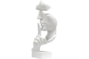LIFEJXWEN Silence is Gold Thinker Statue, Handcrafted Abstract Modern Sculpture Decor Desk Abstract Figurine Sculptures for Entrance, Bookshelf, Home,Office (White)