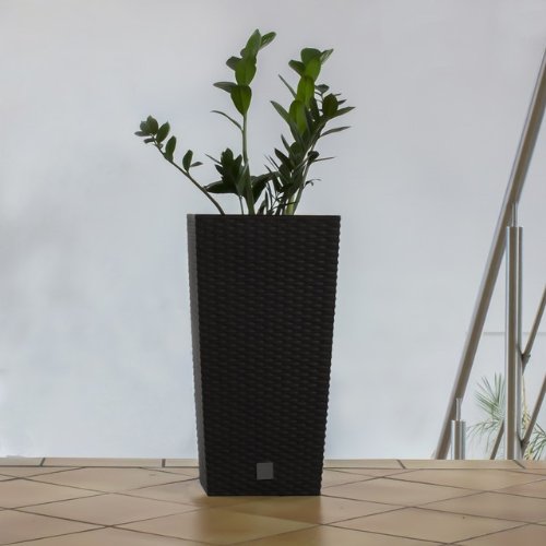 Prosperplast Rattan Blumentopf 26,6 L Anthrazit Übertopf Innen Außen mit Innenkasten wetterfest, schwarz, 26,5 x 26,5 x 50 cm, DRTS265-S433 - 7