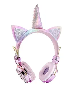 PLUGIN Unicorn Wireless Bluetooth Over the Ear Headphone with Mic (Light Pink)