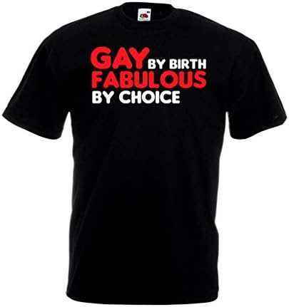 InfiniteTee UK Mens Gay By Birth T-shirt - Fabulous By Choice Festival Party Parade LGBT Lesbian Bi Gift Top Black (XX-Large)