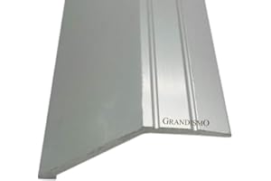 Grandismo® 3ft - Deep Angle Edge Flooring Stick-Down Strip - Supports 15mm Height Difference - Tile/Laminate/Wood Aluminium to Vinyl or Carpet - Threshold Metal Door Trim/Edging - Silver Colour