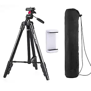 Fotopro DIGI-3400 4 ft Payload 2kgs Compact Tripod Ball Head for DSLR, Video Camera & Camcorder Adjustable Tripod Stand with Mobile Holder, Black