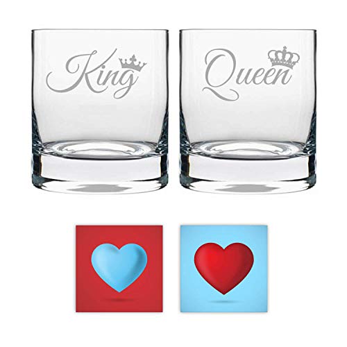 YaYa cafe Valentine Gifts for Husband Wifes Engraved King Queen Couple Whiskey Glasses Set of 2 with Coasters - Stelvio 325 ml