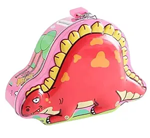 AdiChai Metal Dinosaur Theme Money Bank with Lock Coin Box for Kids, Boys, Girls, Piggy Bank for Kids, Birthday Return Gift , Random Colour - Set of 1