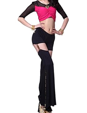 Danza del ventre Costume Set Middle manica Mesh Top+Exotic Wide Leg Pantaloni black red