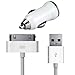 Produktbild USB KFZ Ladegerät 12V/24V Datenkabel Auto Ladekabel 1000mAh für Apple iPhone 4 4S 3GS iPod Weiss / White