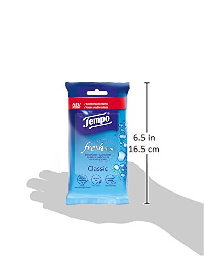 Tempo Feuchttücher fresh to go Classic, erfrischende Reinigungstücher für unterwegs, 5 x 10 Tücher (50 Tücher) - 3