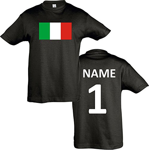 Kids T-Shirt Italien Italy Ländershirt mit Wunschnamen und Nummer diverse Farben, Farbe schwarz, Größe 152