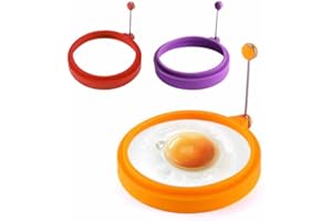 KHAOP Silicone Egg Ring Non Stick Pancake Mold with Stainless Steel Handle Round Fried Egg Rings Heat-Resistant Egg Moulds for Egg Frying, Pancakes, Mini Burger, Breakfast Cooking - 3Pack