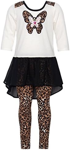 Little Girls Ivory Leopard Print Butterfly Hi-Low Dress Legging Set 2T
