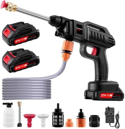 Pressure Washer Cordless,21V 1500W Portable Jet Washer Cordless 60Bar/870 PSI High Power Machine with 2*Battery,with 2 Nozzles Kit 5M Hose for Washing Cars,Garden,Floor