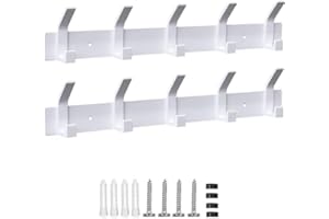 AIVORO Kleiderhaken Wand, 2 Stück Garderobenhaken mit 5 Haken, Kleiderhaken Metall, Hakenleiste Garderobe für Schlafzimmer Bad Küche Garderobe Garderobenleiste Wandgarderobe (Weiss)