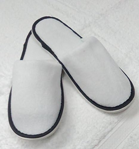 2 PAIR WHITE WITH BLACK TRIM CLOSED TOE TERRY SPA HOTEL UNISEX SLIPPERS SIZE 29CM UK8