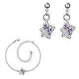 Aeici Lila Schmucksets Design Blume Intarsien Cz Ohrringe Fußkettchen 2St