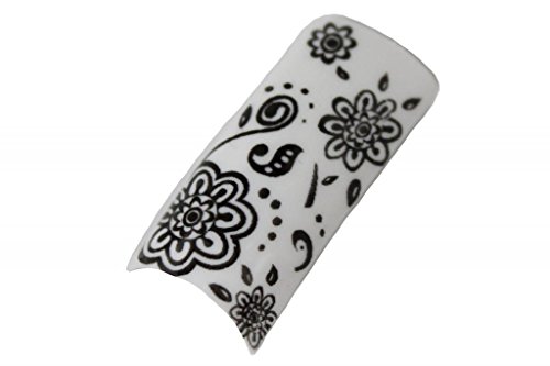 Effect Beauty 50pcs White Base, Black Sunflowers Acrylic Pre-Designed Nail Tips - Tip Sizes 1-10