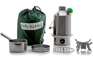 Kelly Kettle Kit de 'Scout' avec Bouilloire de 1,2l en Acier Inoxydable + Batterie de Cuisine + Support de Marmite + Sac de Transport