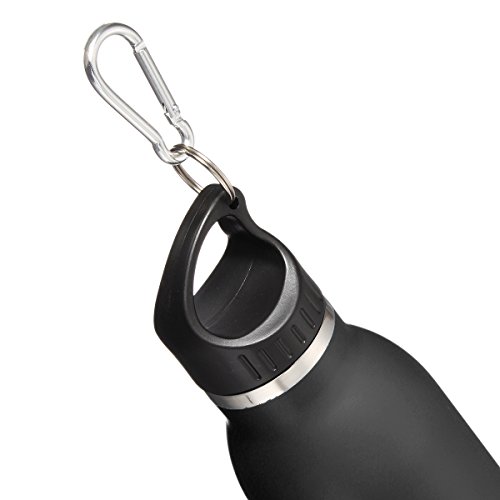 KING DO WAY 20oz/600ML 8 Farbe Edelstahlflasche mit Karabiner und Sport Cap Classic | Trinkflasche Thermosflasche Wasserflasche aus 18/403 Edelstahl | Auslaufsichere Vakuum-isolierte Sportflasche BPA Frei | Schwarz - 5
