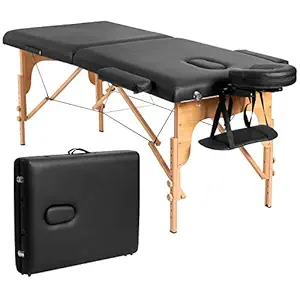 Giantex Folding Massage Table 84'' Professional Massage Bed 2 Fold with Head-& Armrest Free Carry Case Chair Spa Facial Beds, Black