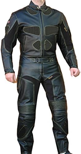 2 pc Motorcycle Leather Suit Racing Black Leather Suit (46)