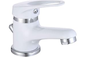 VEREG Waschtischarmatur ATHEN Einhebelmischer Badarmatur mit Ablaufgarnitur ideal für kleine Waschbecken chrom/weiß