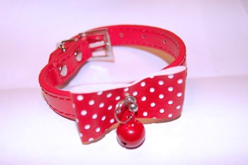 Pet Palace® "Dinner Dress Doggy" Leather Dog Puppy Collar Refined Red Extra Small (8-10.5 inch neck) with matching bell and cute bow tie FREE FLASHING LED CHRISTMAS COLLAR TAG!