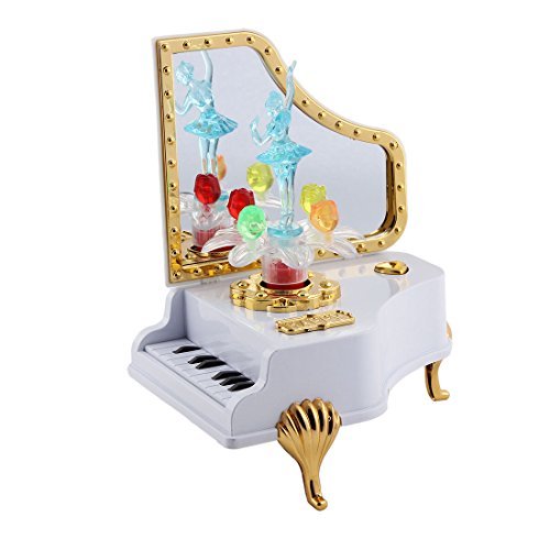 DealMux Plastic Piano Shaped Ballet Girl Dancing Music Maker Box Case Desktop Ornament Blue