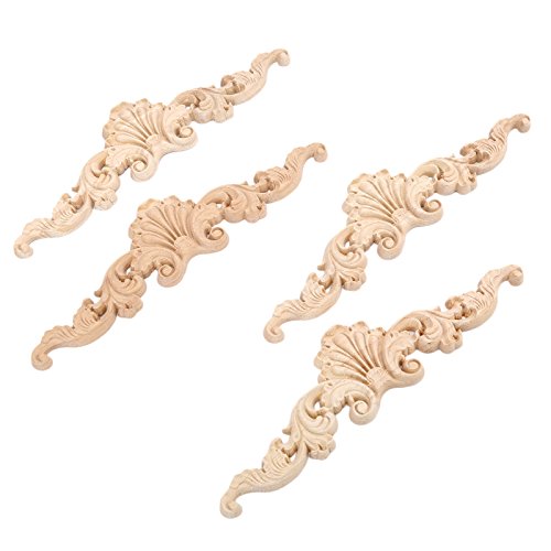 MUXSAM Legno Intagliato Lungo Onlay Applique Verniciata Telaio Porta Decorazione Stile Europeo Applique, Clear, 4pcs