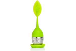 iNeibo infuseur à Thé avec Soucoupe Filtre à Thé en Silicone 100% Alimentaire & Passoir en Acier inoxydable /Vert