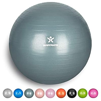 BODYMATE Ballon Fitness + Pompe Incluse + E-Book Gratuit - 65cm - Cool Grey Blue