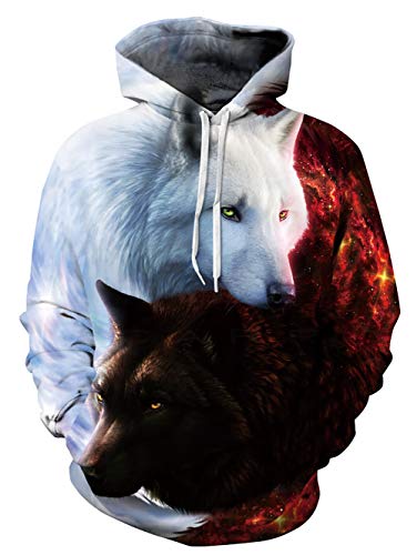 Spreadhoodie Unisex 3D Kapuzenpullover für Herren und Damen, langärmelig, mit Kordelzug und großen Taschen, S-XXXL Gr. S-M, A-wolf2
