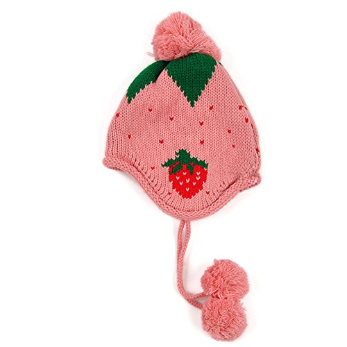 Pink Baby Girl Infant Cotton Knitting Wool Cap Ear Protection Hat Handmade