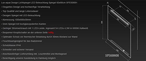 LED Badezimmerspiegel Badspiegel Wandspiegel Lichtspiegel 60×80 SPE6080H - 4