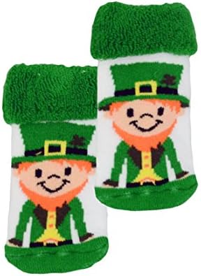 White Newborn Bootie Socks With Leprechaun Print